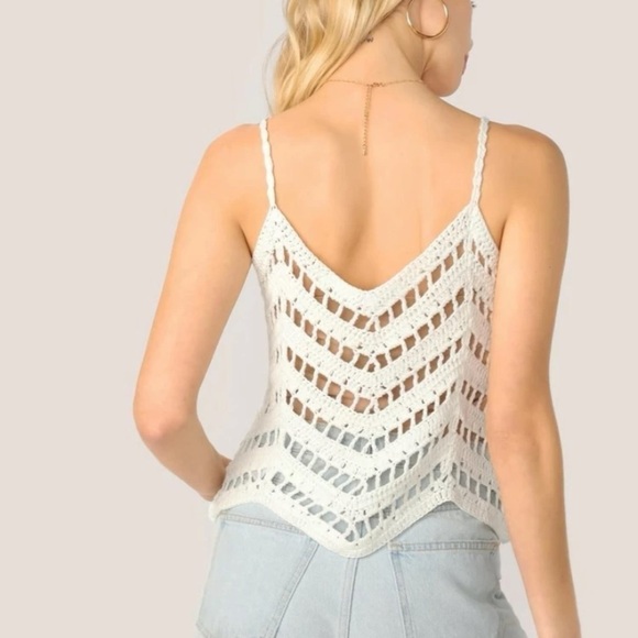 Crotchet Knit Cream Boho Festival Tank Top Size Small S - Picture 3 of 15
